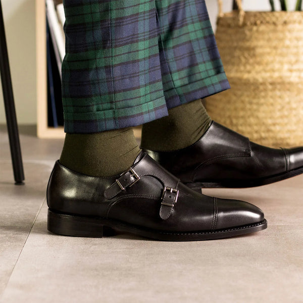 Black Goodyear Welted Double Monk Strap
