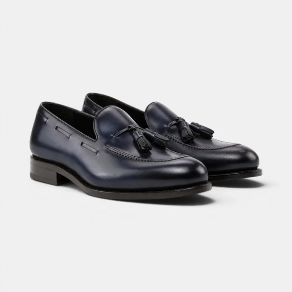 Navy Blue Leather Loafers