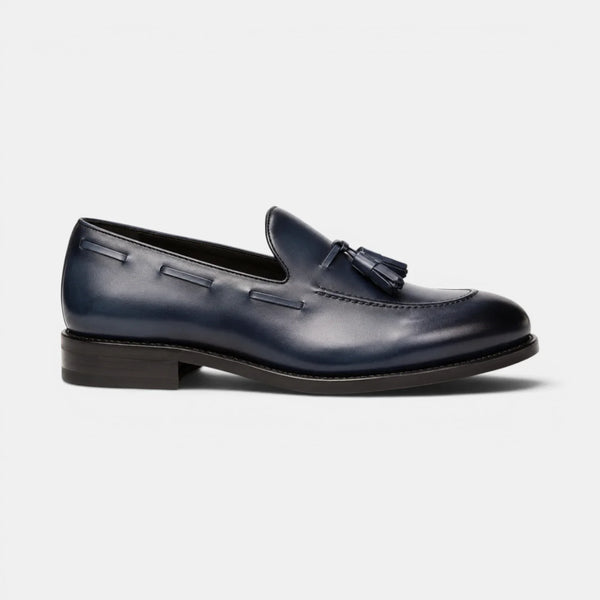Navy Blue Leather Loafers