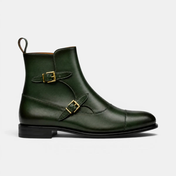 Forest Green Zip Buckle Boots