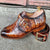 Men's Brown Crocodile Texture Leather Monk Shoes