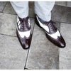 Handmade Men's Brown & White Leather Wingtip Shoes