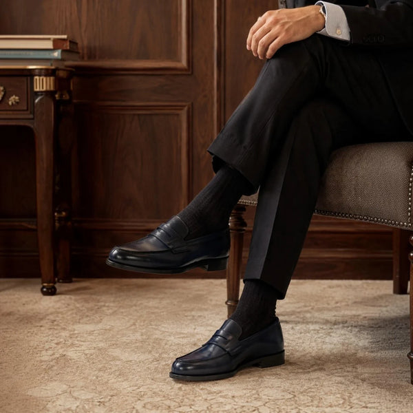 Navy Blue Penny Loafers