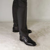 Men's double buckle shoe in dark blue smooth leather