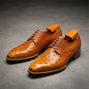 Handmade Men's Tan Derby Ostrich Leather Shoes