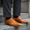 Handmade Men's Tan Derby Ostrich Leather Shoes