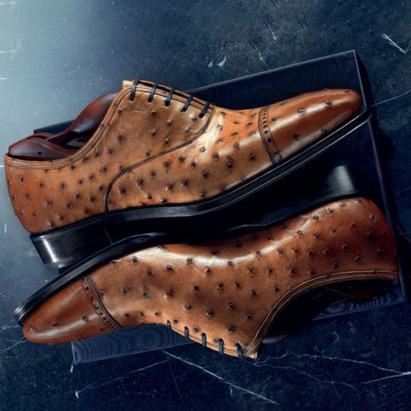 Men's Tan Ostrich Impression Leather Oxford Shoes