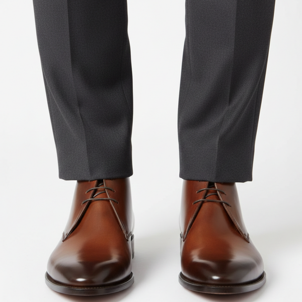Handmade Men's Brown Leather Ankle High Chukka Boots