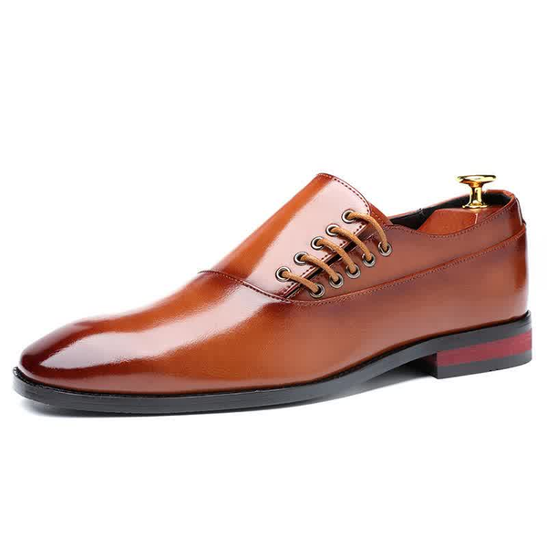 Men's Tan Brown Patina Leather Dress Shoes