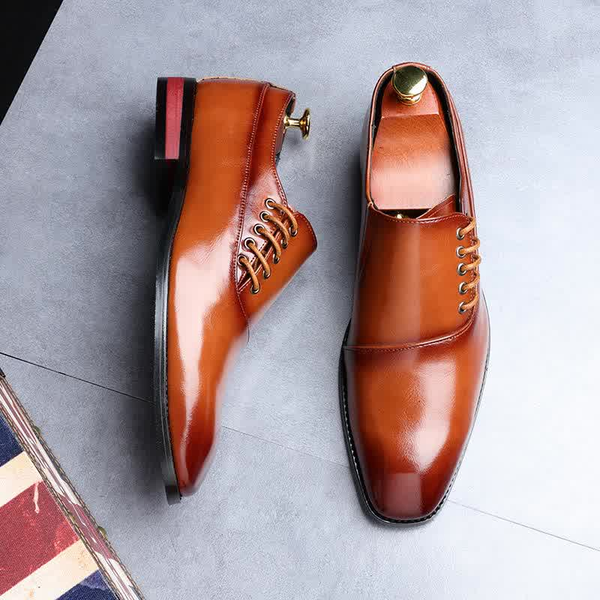 Men's Tan Brown Patina Leather Dress Shoes