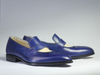Men's Blue & Beige Patina Leather Moccasin Loafers