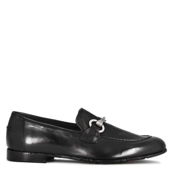 Men's black leather moccasin with horsebit