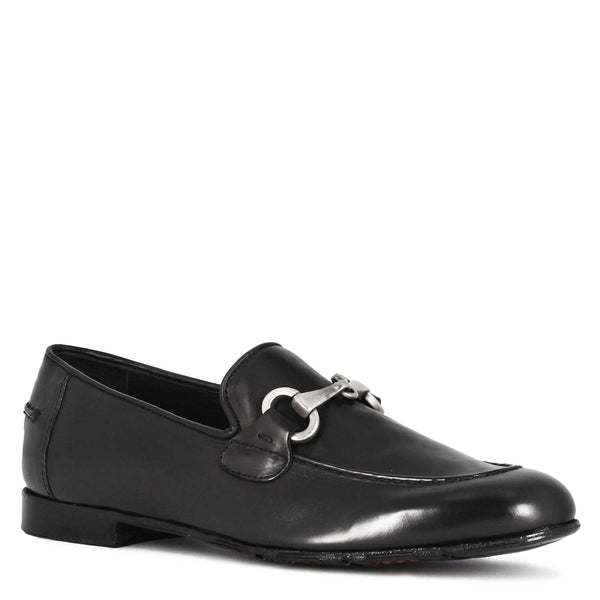 Men's black leather moccasin with horsebit