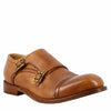 Men's elegant vintage beige double buckle shoe in leather